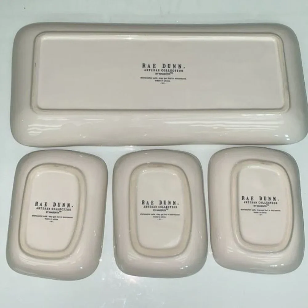 RAE DUNN White Ceramic Taste Nibble Eat Platter & Dish Set of 4